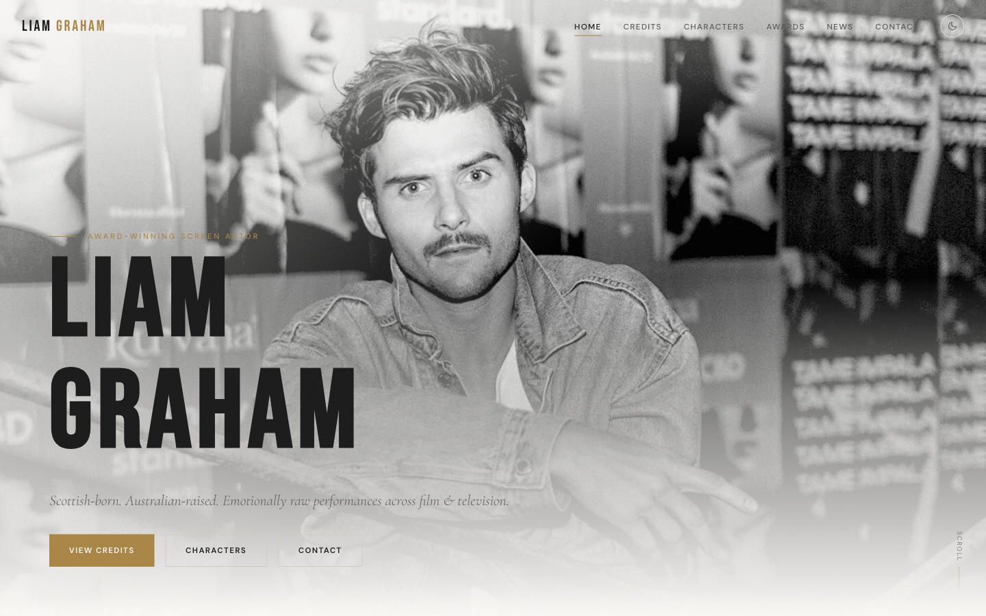 Liam Graham actor portfolio site homepage